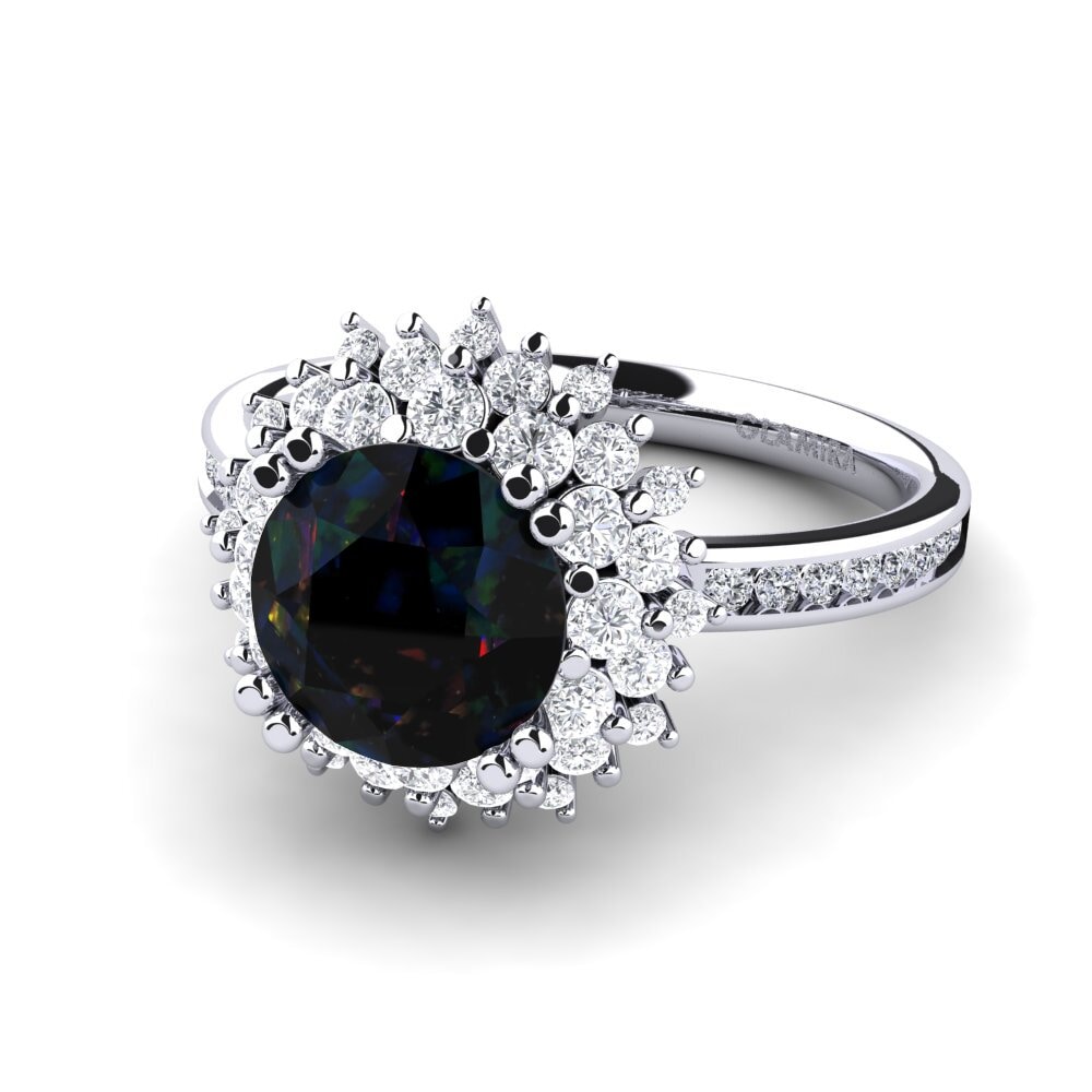 Flower Black Opal Engagement Rings
