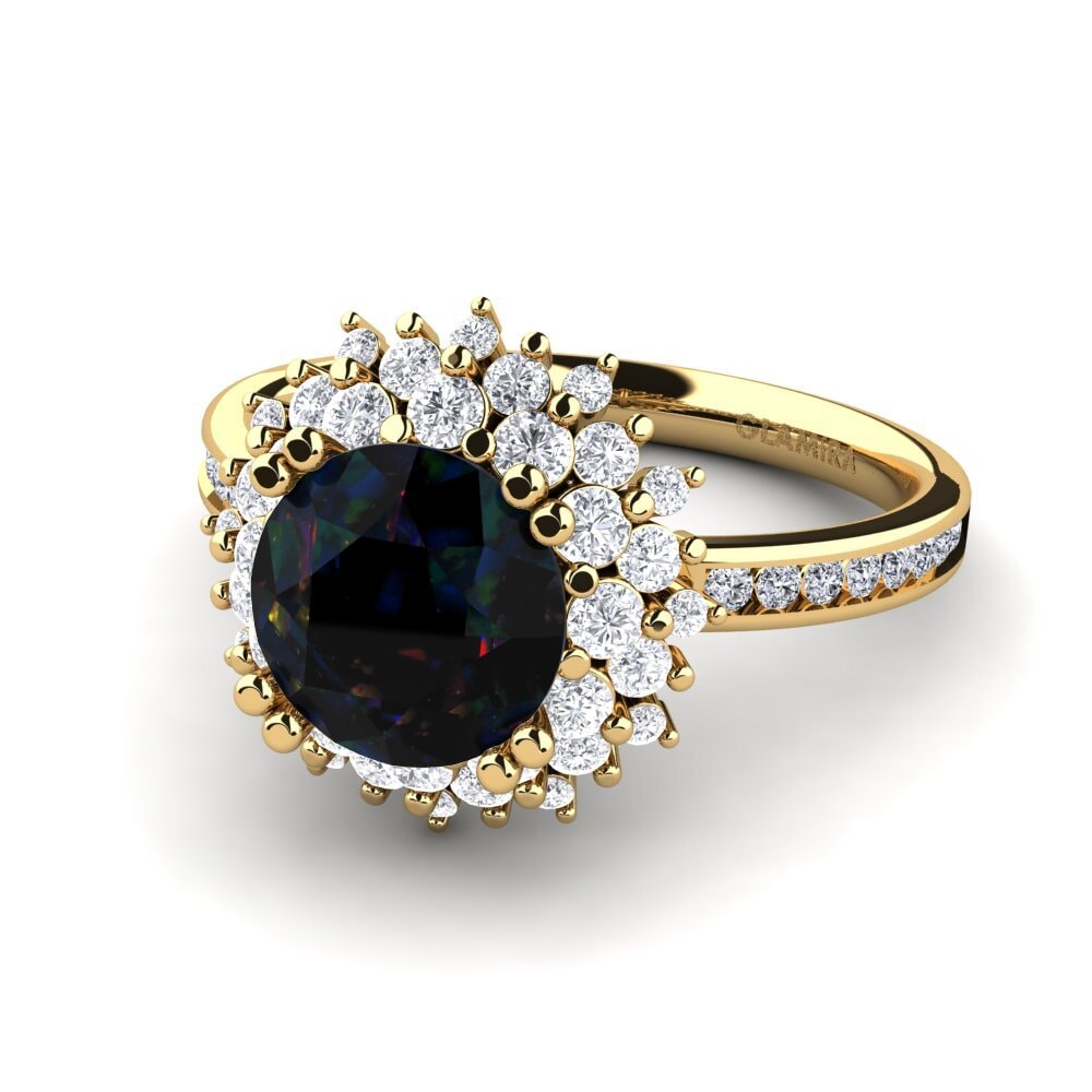 Flowers Black Opal 9ct Yellow Gold Rings