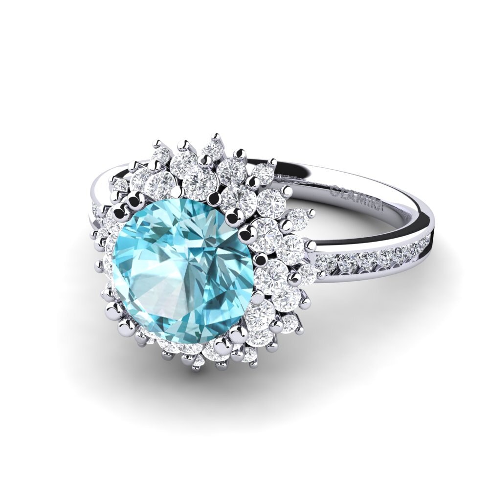 Flower Blue Zircon Engagement Rings