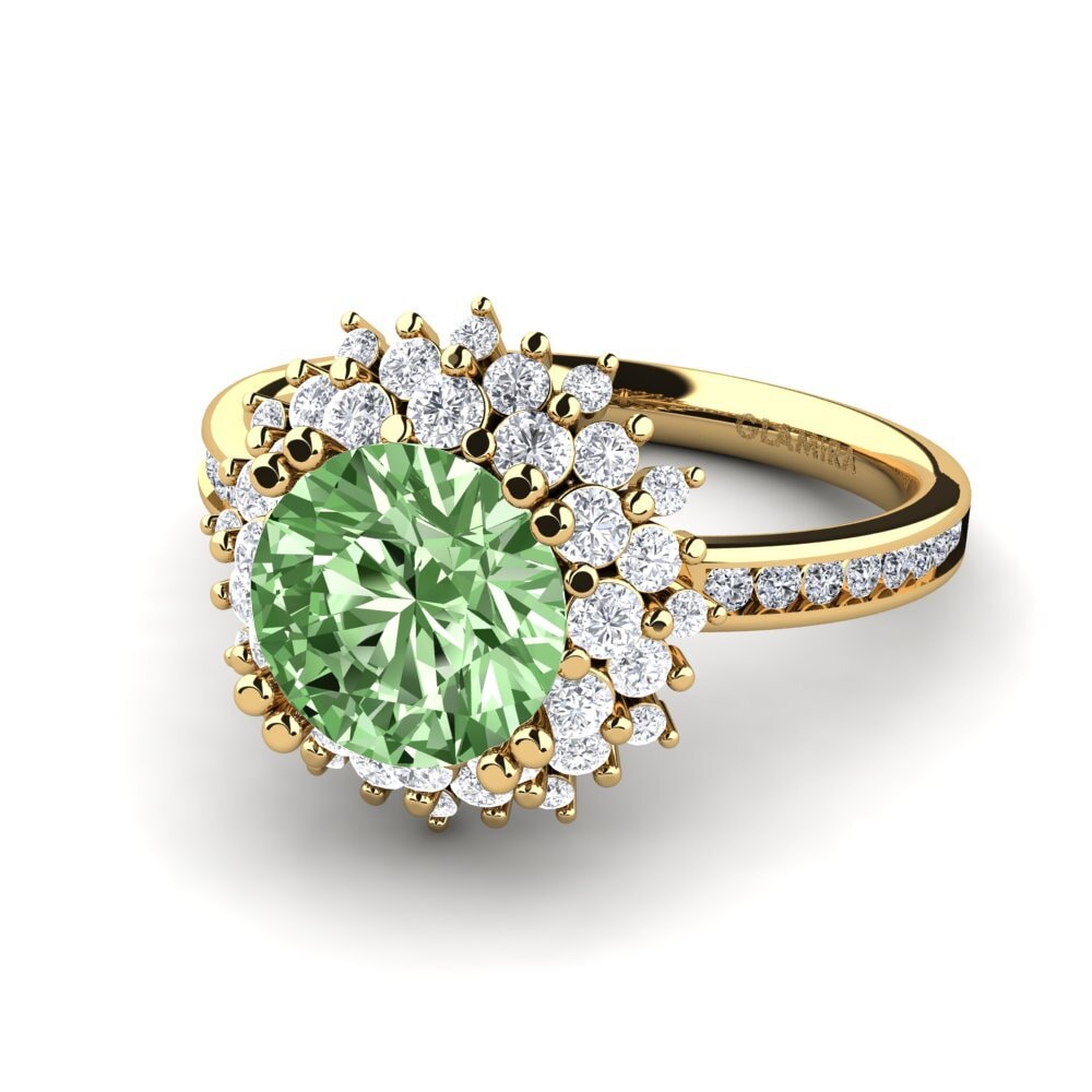 Verlobungsringe Flower Grüner Diamant Gelbgold 585