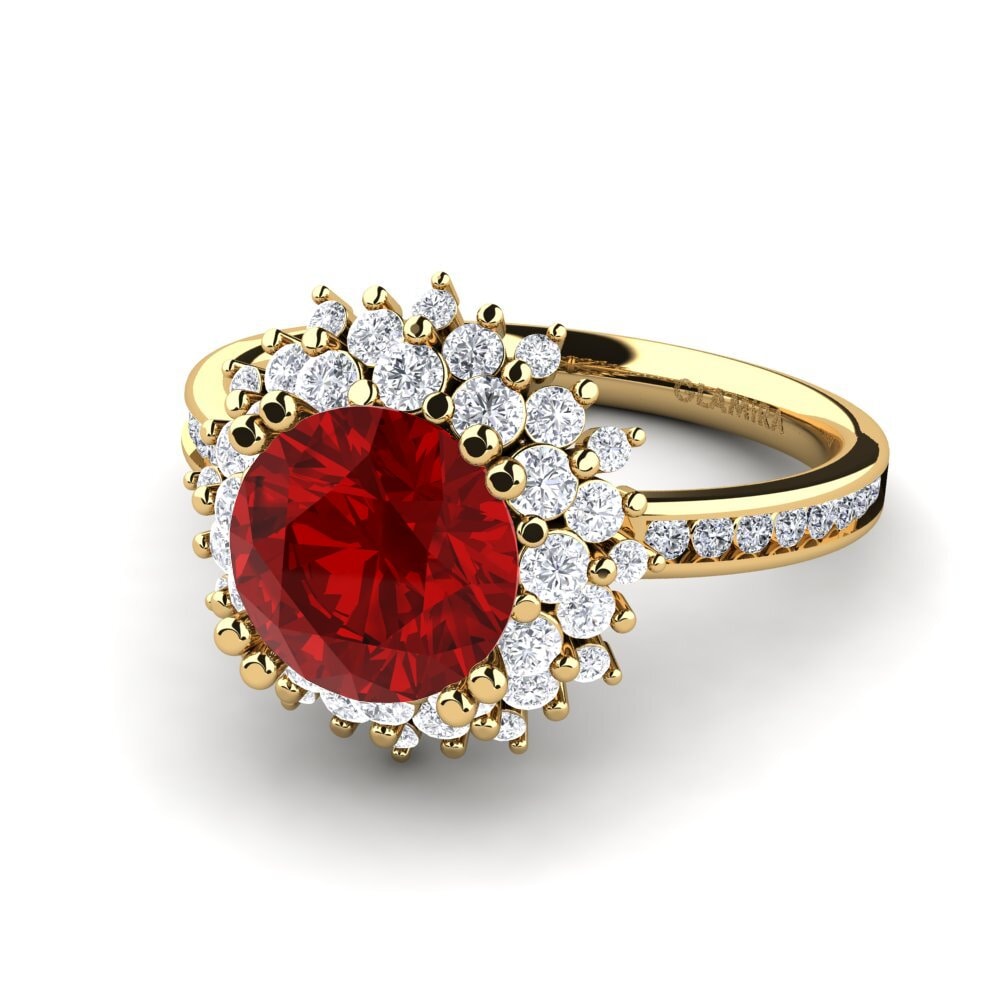 Flower Ruby (Lab Created) 14ct Yellow Gold Rings