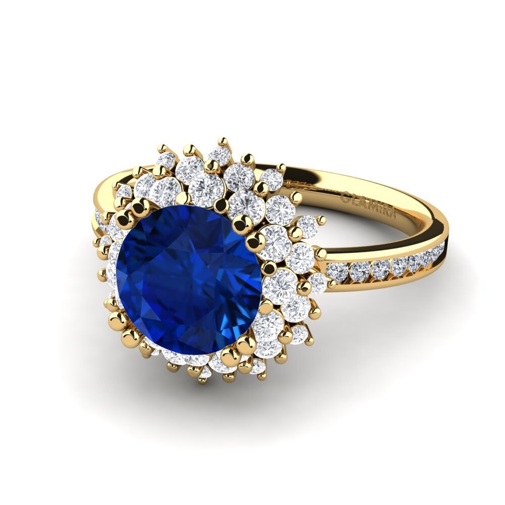 Flower Sapphire (Lab Created) 9ct Yellow Gold Rings