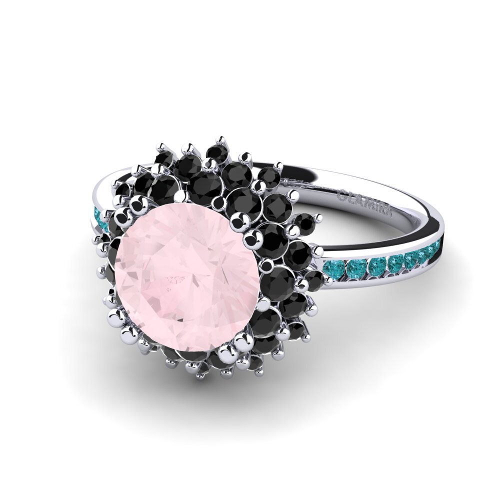 18k Oro Blanco Cuarzo rosa Anillo de compromiso Muranda
