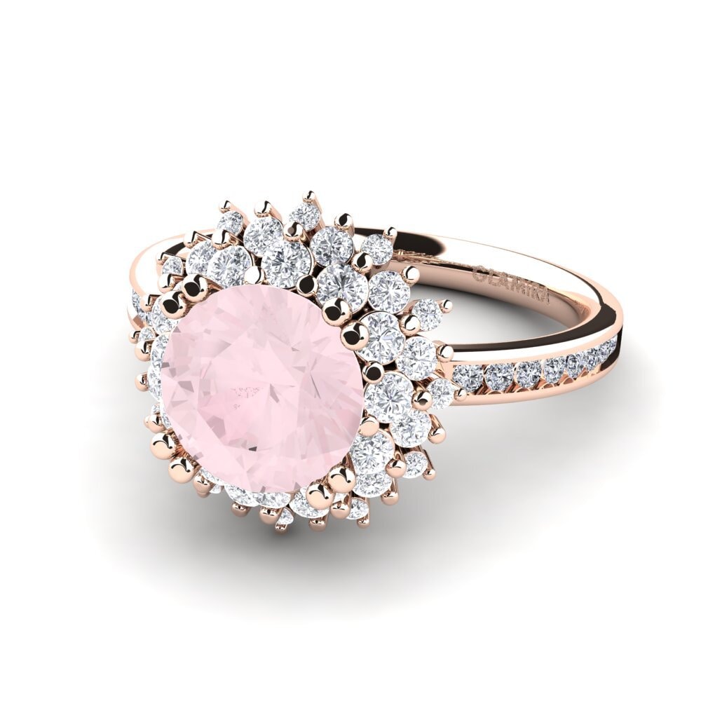 Anillos de compromiso 14k Oro Rosa Cuarzo rosa Flor