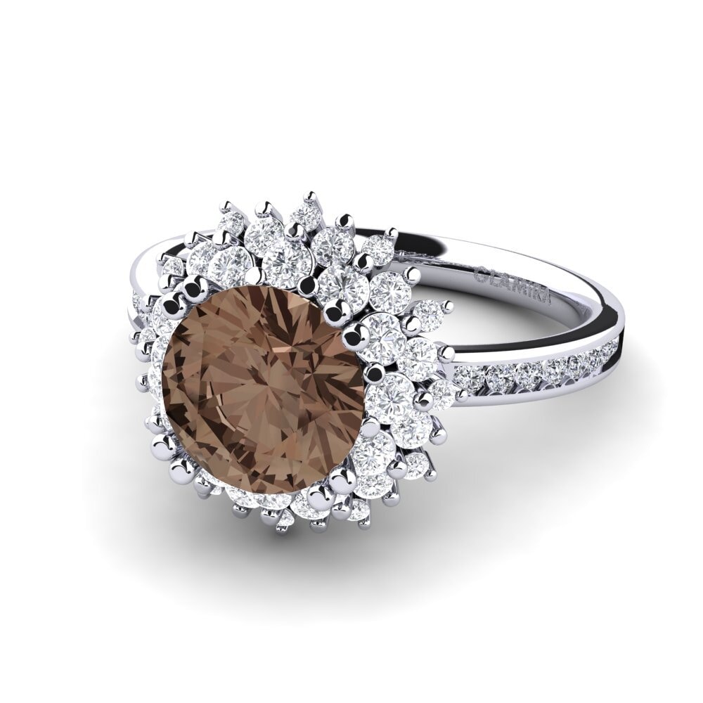 Flower Smoky Quartz White Silver Rings