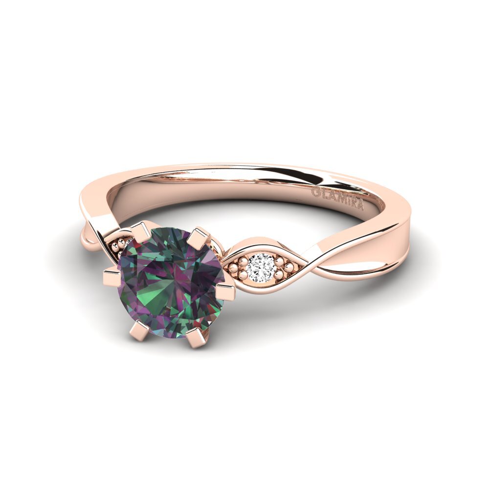 14k Oro Rosa Topacio Místico Anillo de compromiso Neveda 1.0 crt