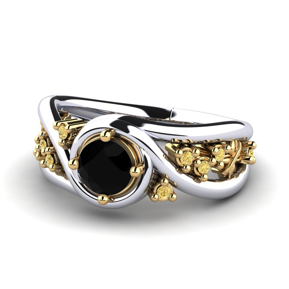 18k Oro Blanco & Amarillo Anillo de compromiso Pravin