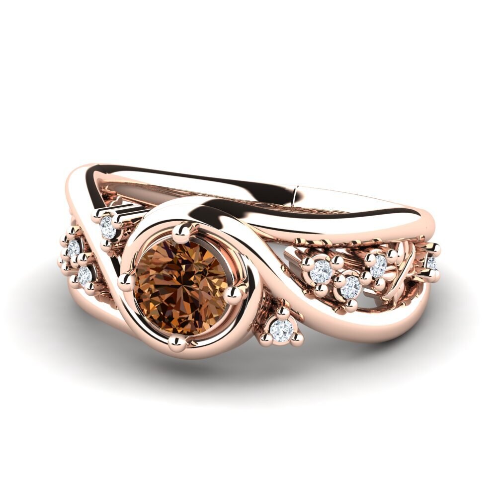 14k Oro Rosa Diamante café Anillo de compromiso Pravin