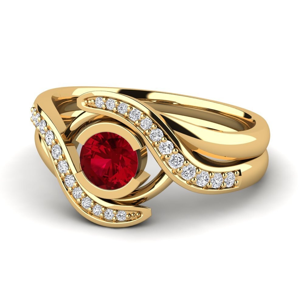 18k Oro Amarillo Circonita Roja Anillo de compromiso Reese