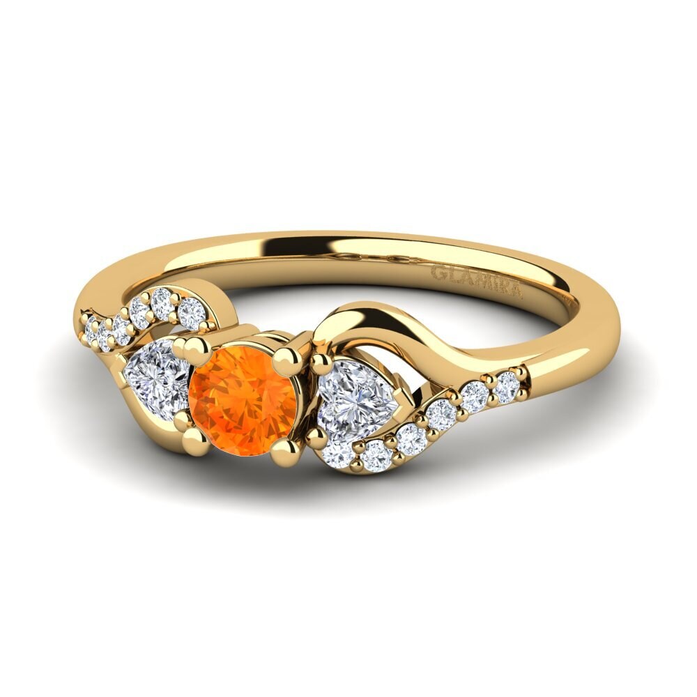 18k Oro Amarillo Zafiro Naranja Anillo de compromiso Roselina
