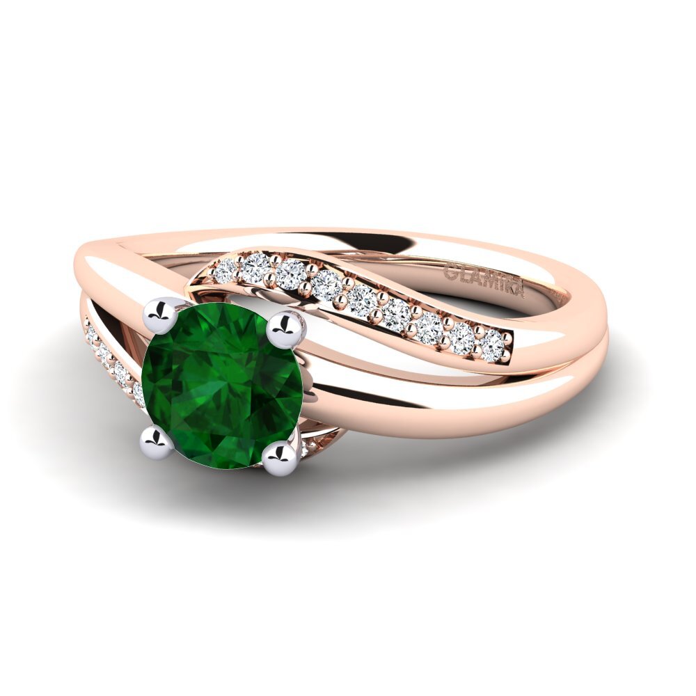 Solitaire Pavé Tsavorit Červené & bílé Zlato 375 Prsteny