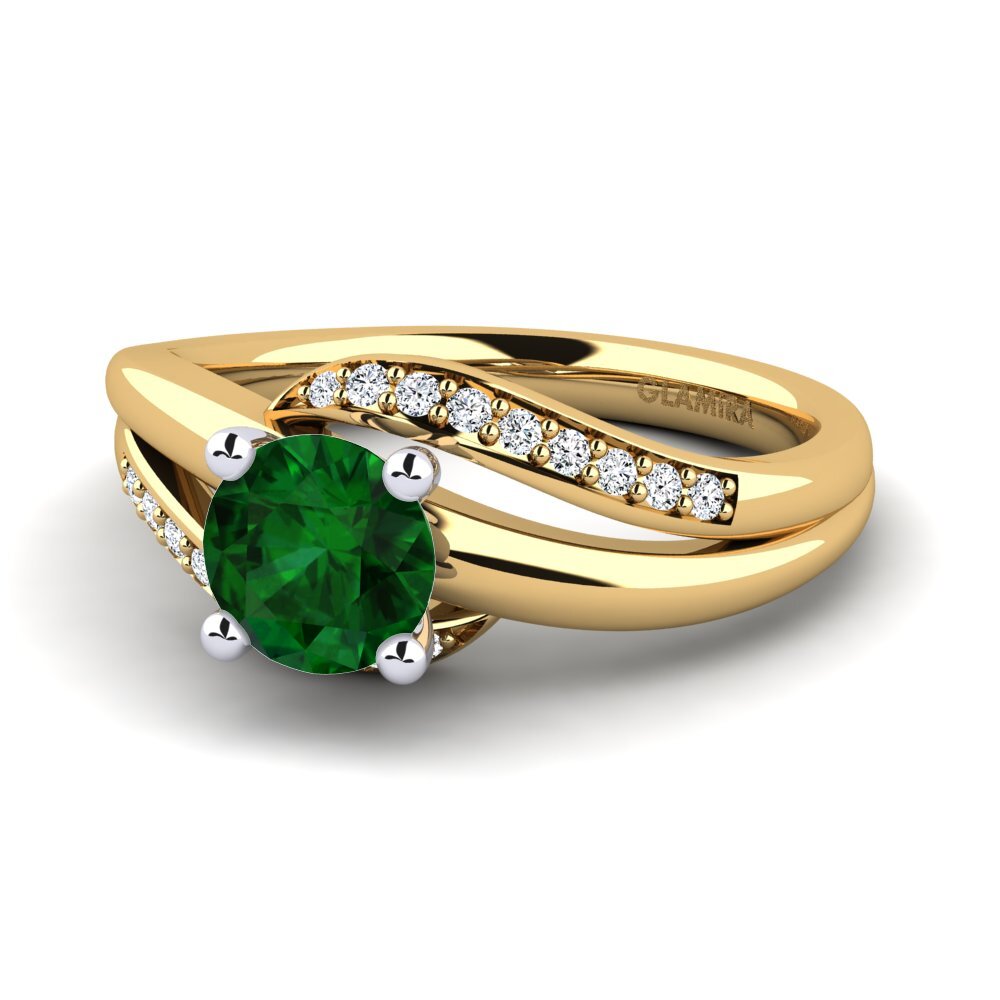 Solitaire Pave Tsavorite 14ct Yellow / White Gold Rings