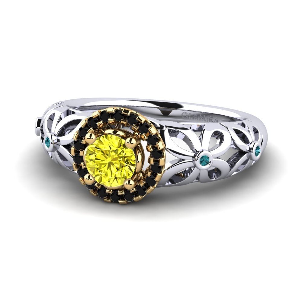 18k Oro Blanco & Amarillo Anillo de compromiso Vivyan