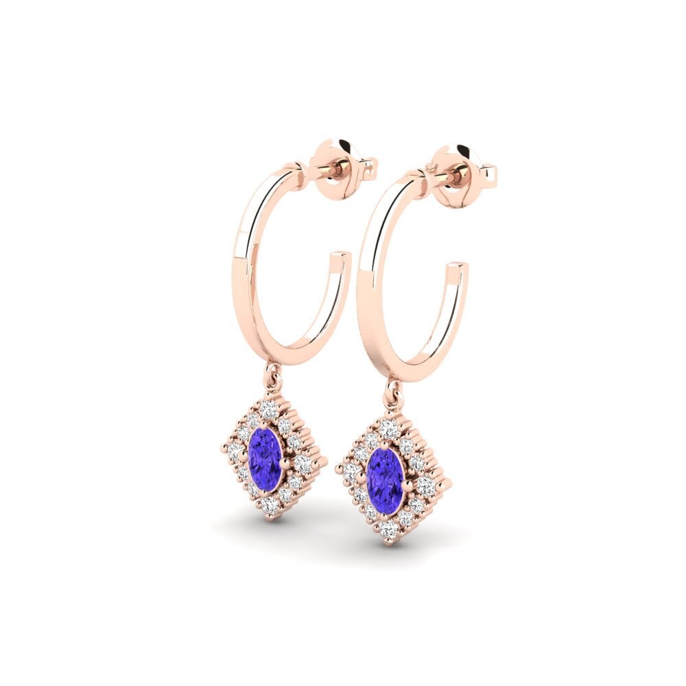 18k Oro Rosa Tanzanita Pendiente de mujer Hush