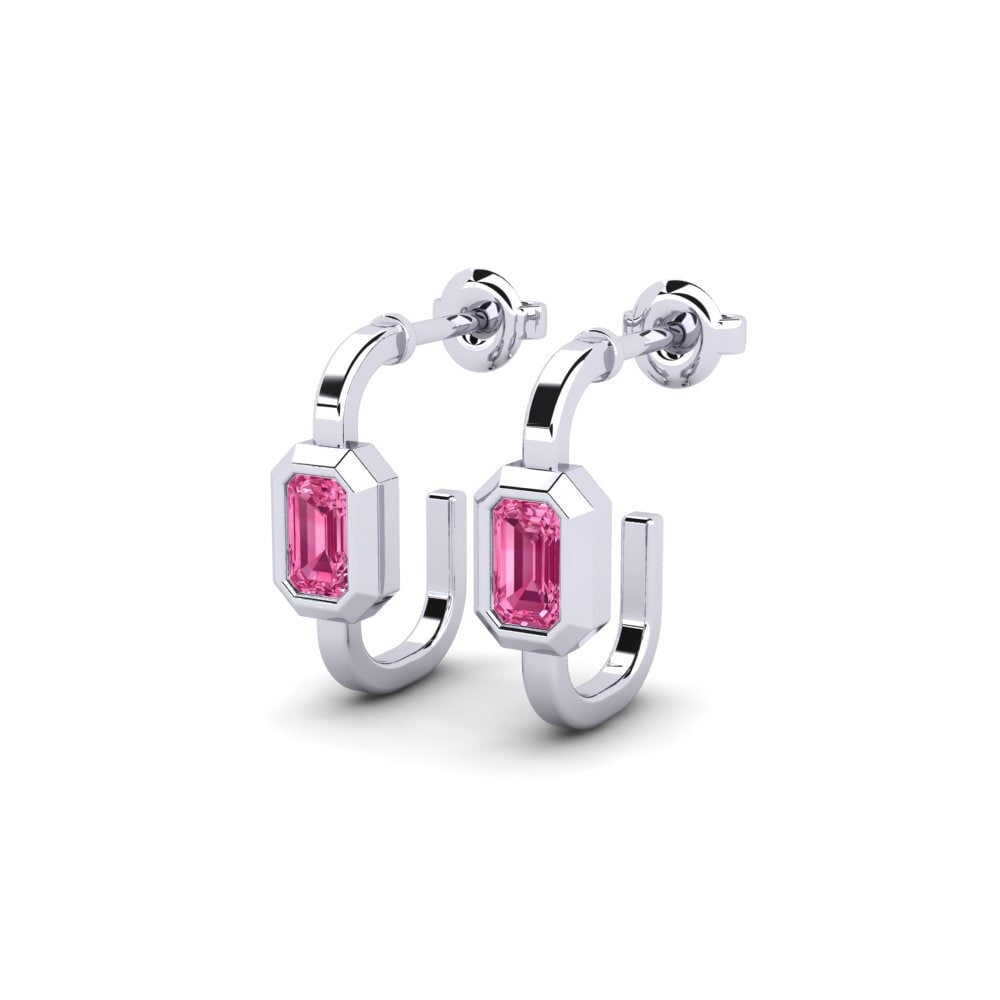 Oro Bianco 375 Tormalina Rosa Orecchino da donna Threadline