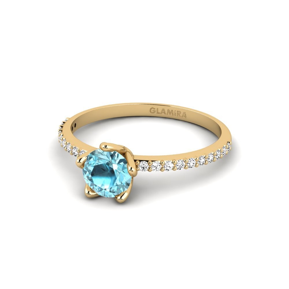 14k Oro Amarillo Circón Azul Anillo de compromiso Altovalsol