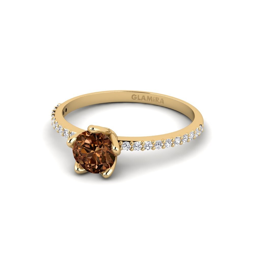 14k Oro Amarillo Diamante café Anillo de compromiso Altovalsol