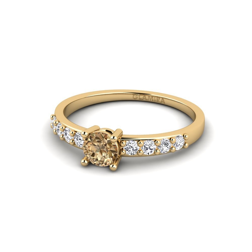 14k Oro Amarillo Diamante café Anillo de compromiso Bellechasse