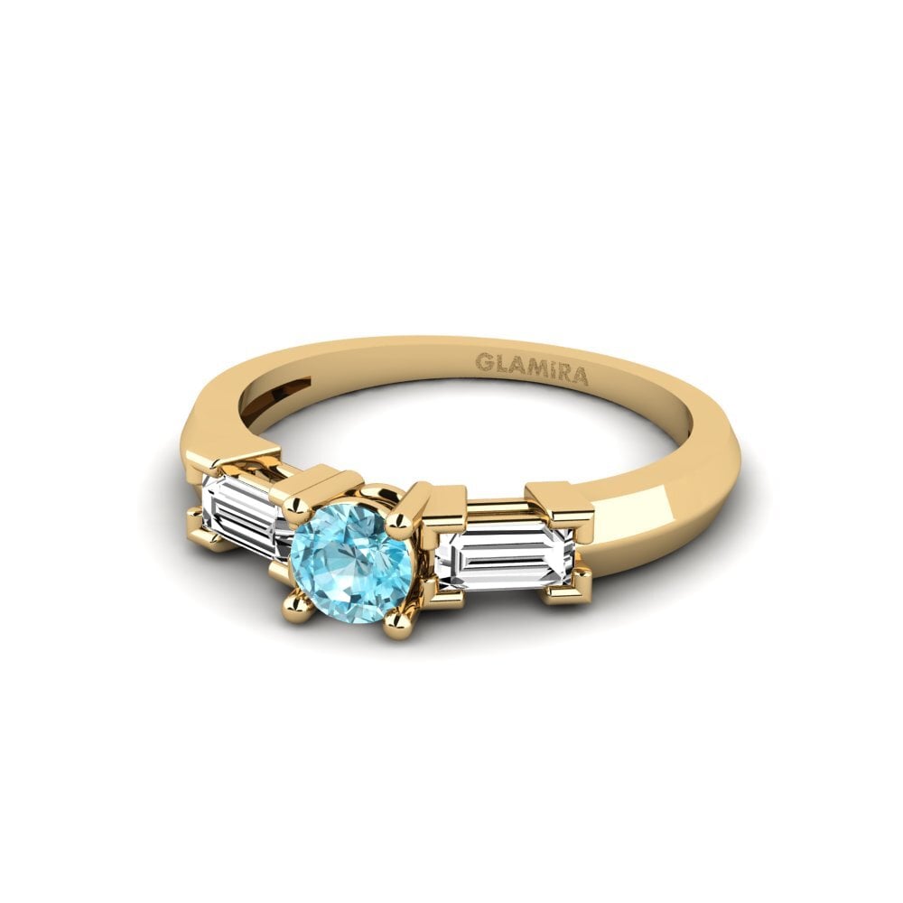 14k Oro Amarillo Circón Azul Anillo de compromiso Ceyralin