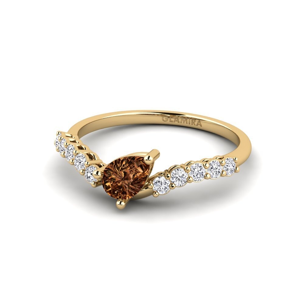 14k Oro Amarillo Diamante café Anillo de compromiso Chaek