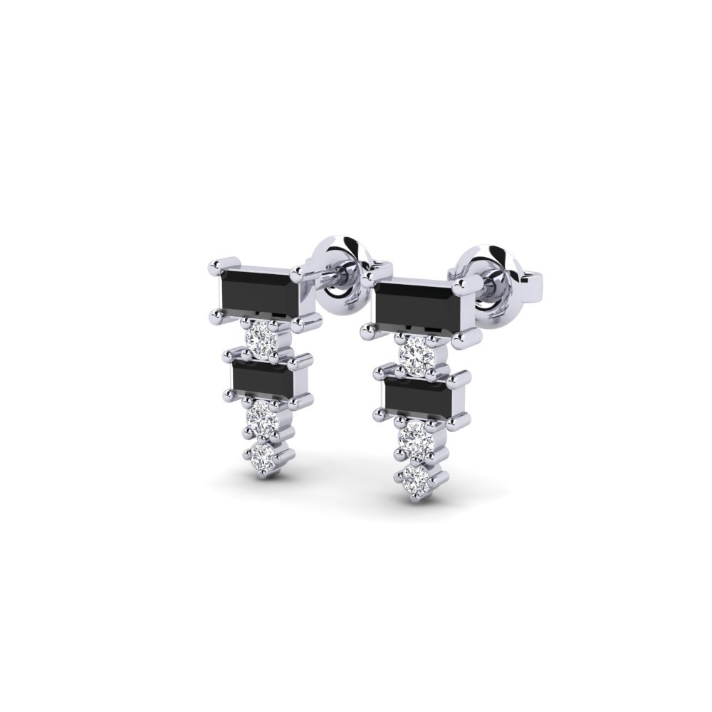 White Silver Black Diamond Women's Earring Egindikol
