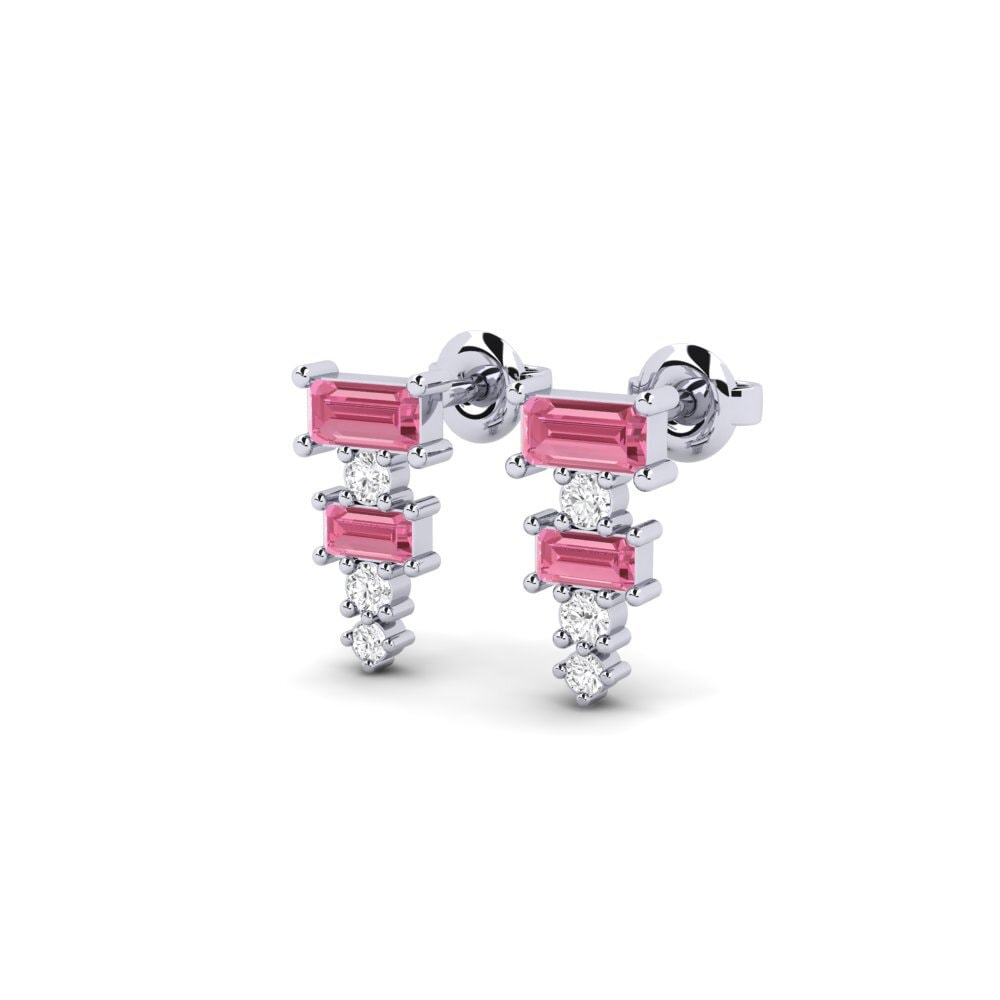 18k White Gold Pink Sapphire Women's Earring Egindikol
