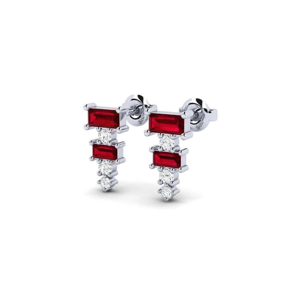 9k White Gold Red Zirconia Women's Earring Egindikol