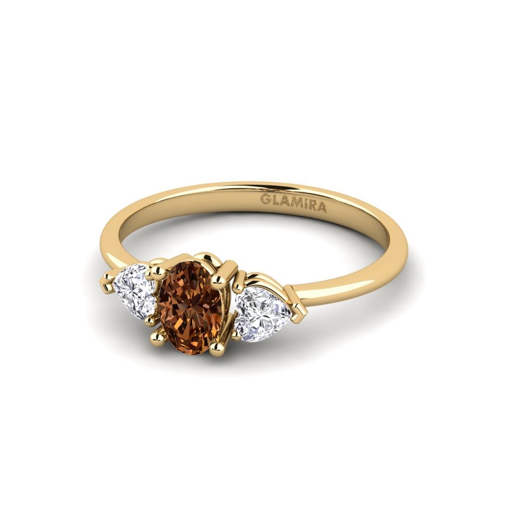 14k Oro Amarillo Diamante café Anillo Karatobe