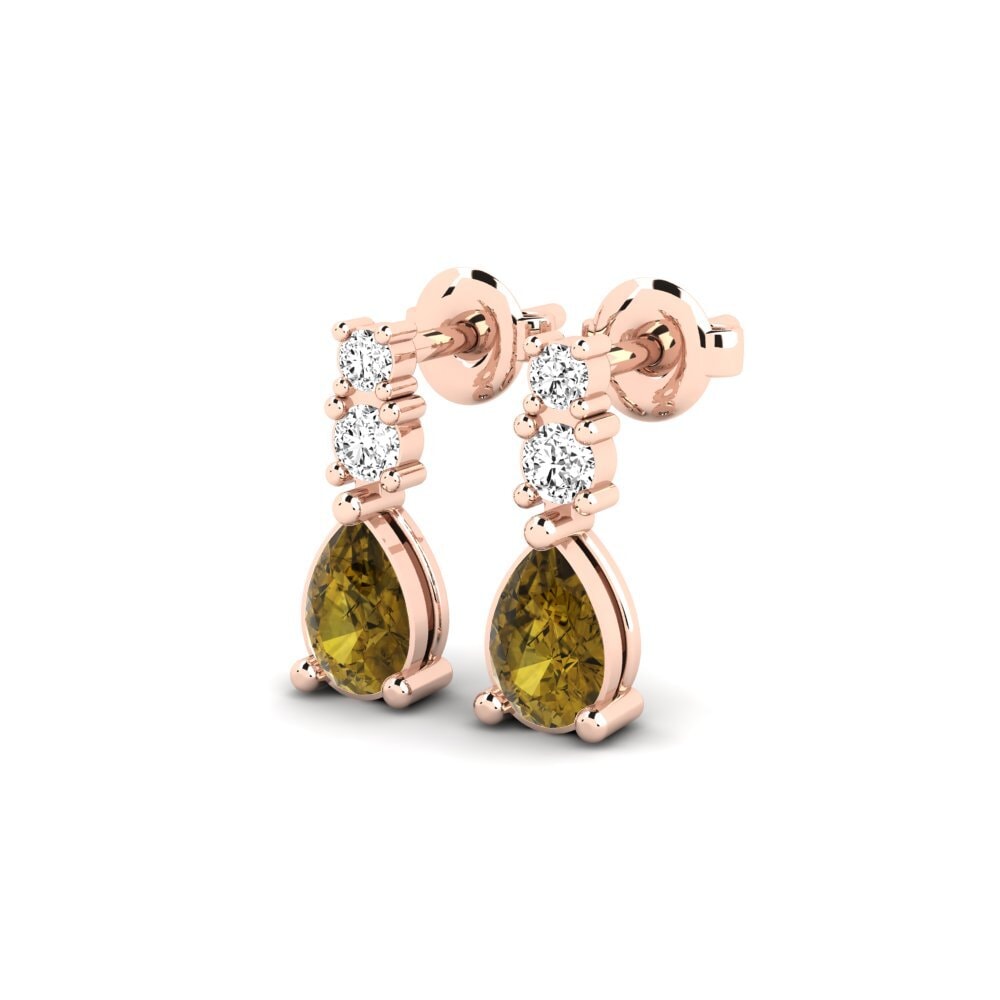 14ct Rose Gold Brown Zircon Women's Earring Kargaly