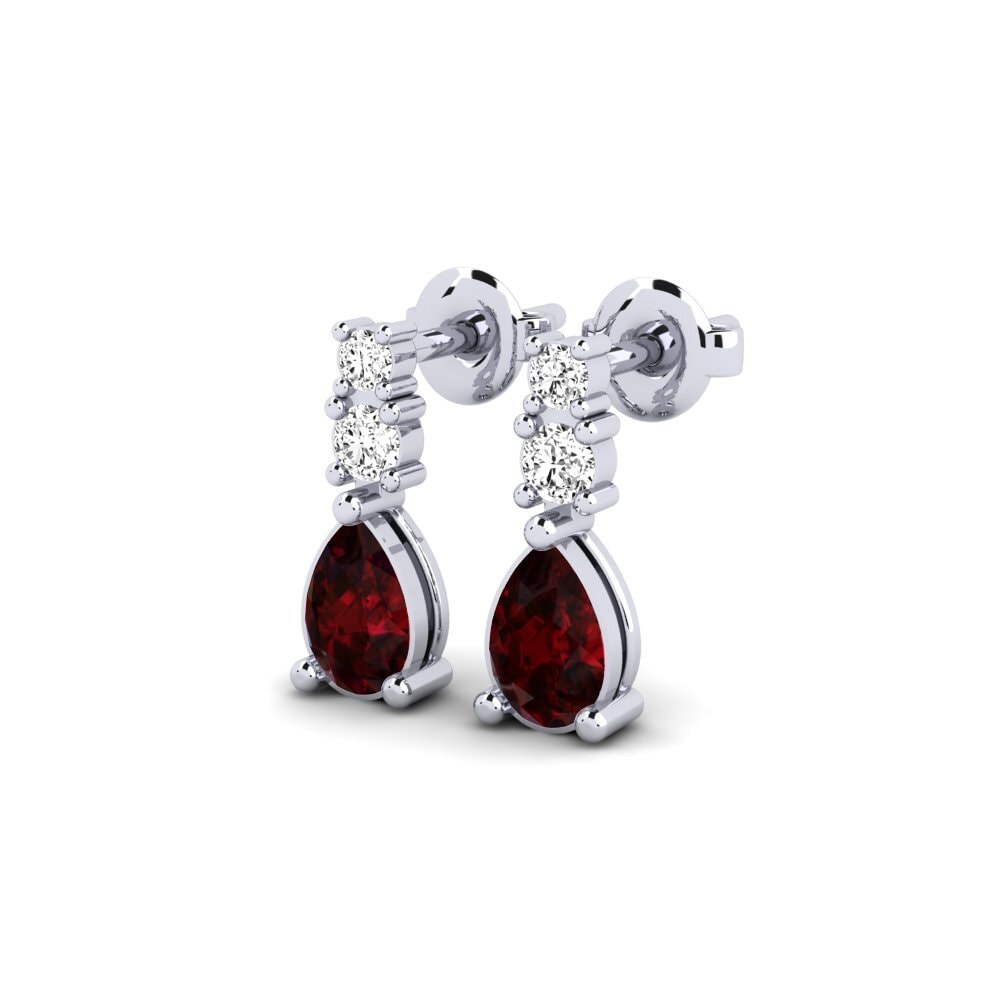 18k White Gold Garnet Women's Earring Kargaly