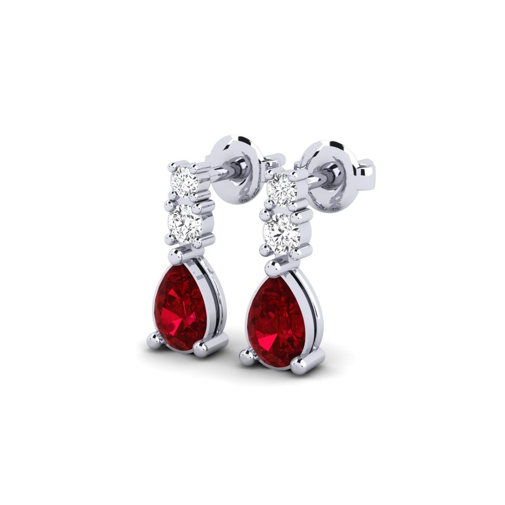9k White Gold Red Zirconia Women's Earring Kargaly