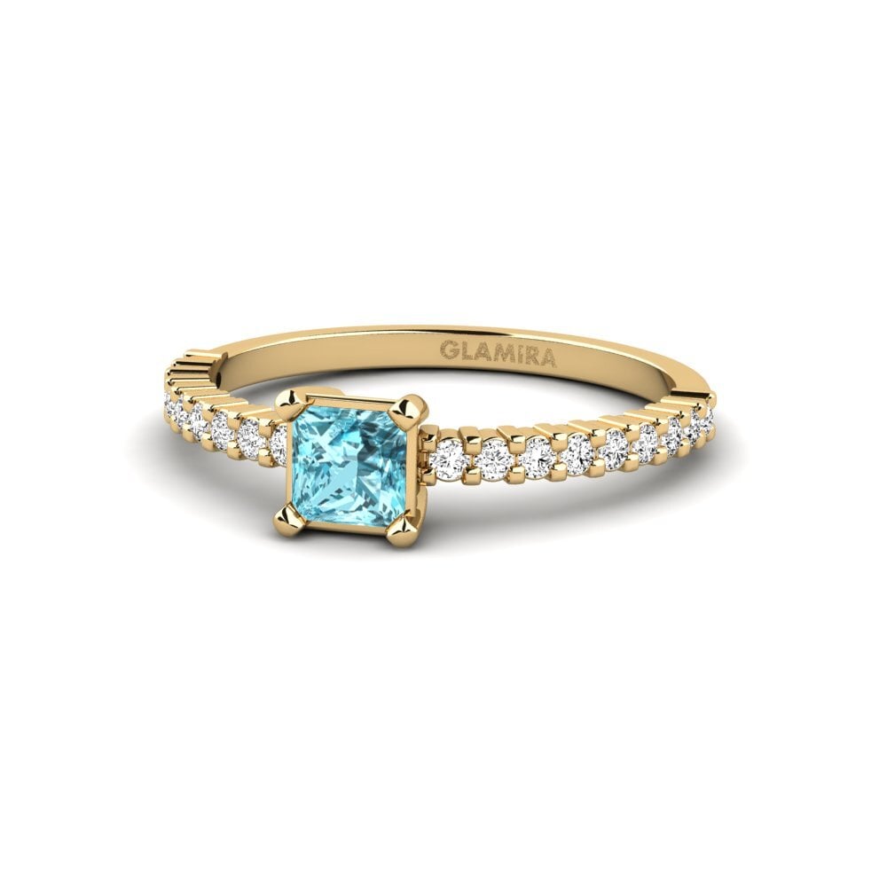 14k Oro Amarillo Circón Azul Anillo de compromiso Millahue