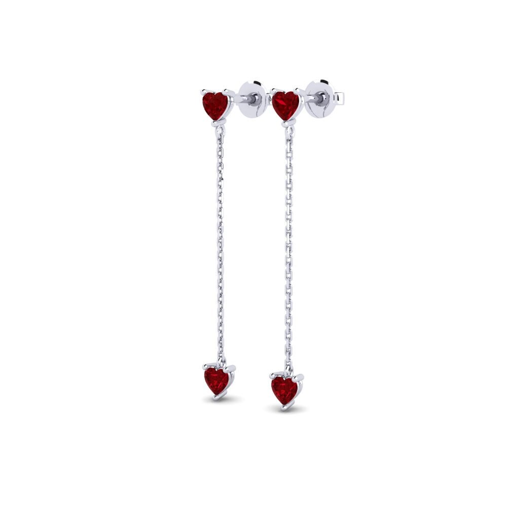 9k White Gold Red Zirconia Women's Earring Mugalzhar
