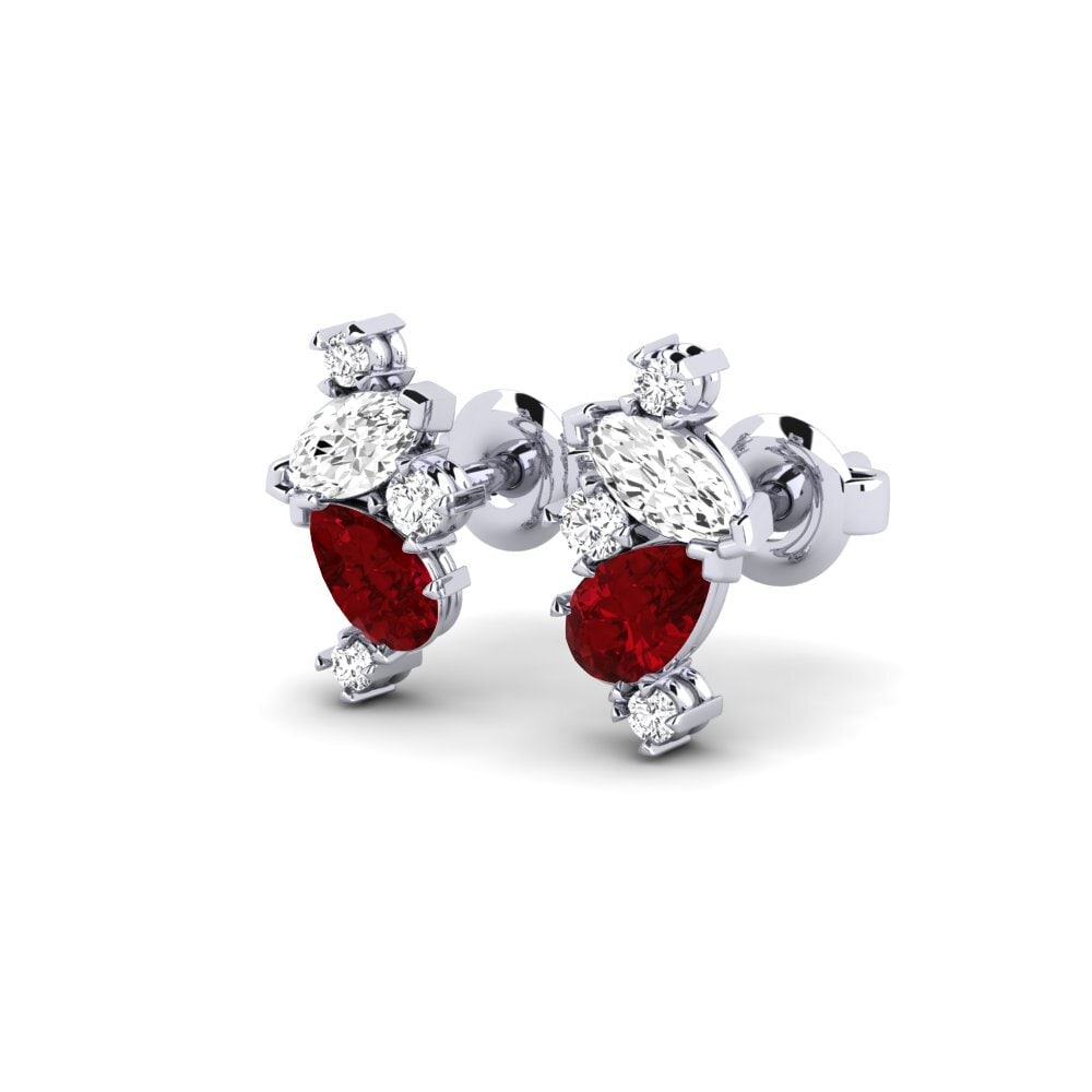 9k White Gold Red Zirconia Women's Earring Racine