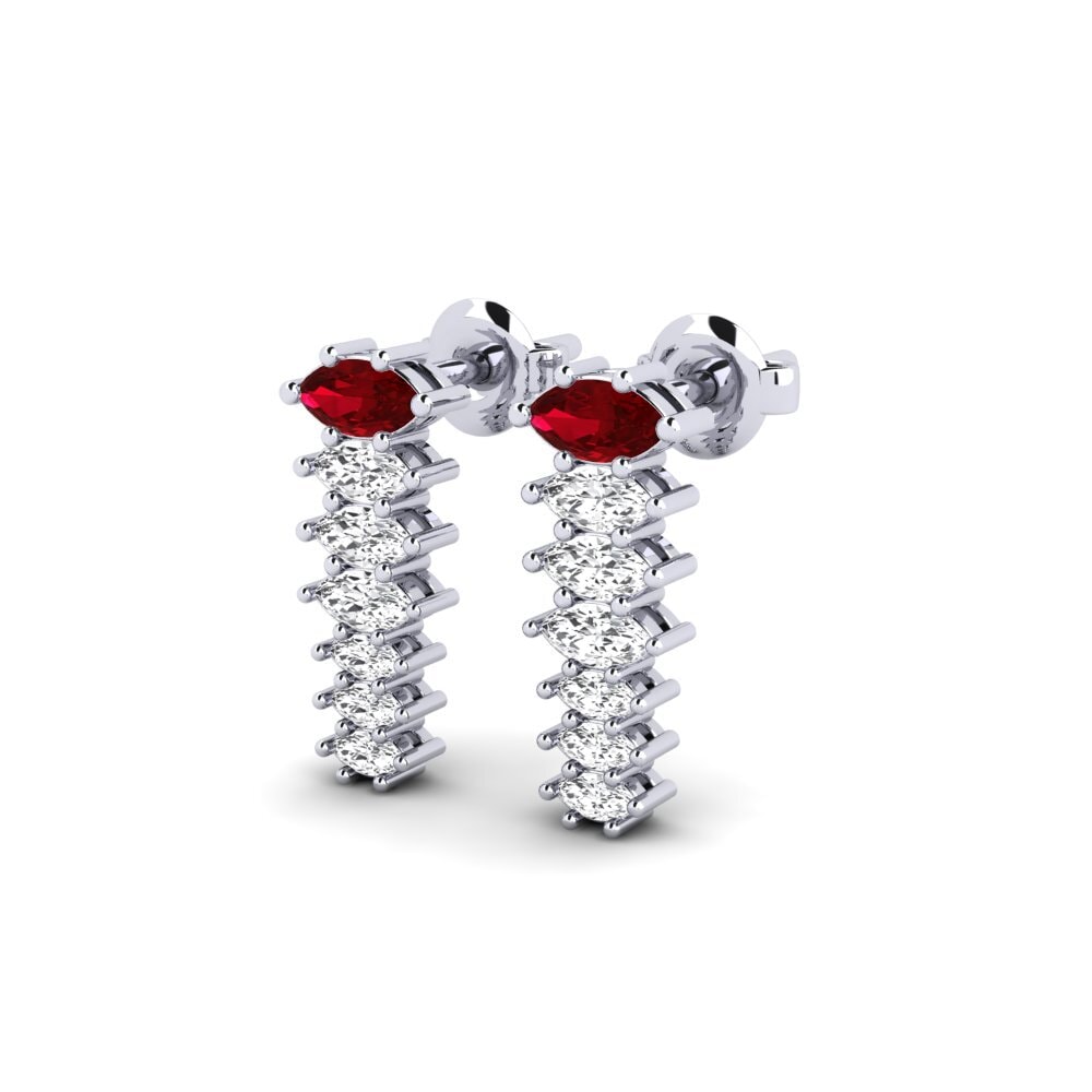 9k White Gold Red Zirconia Women's Earring Rari