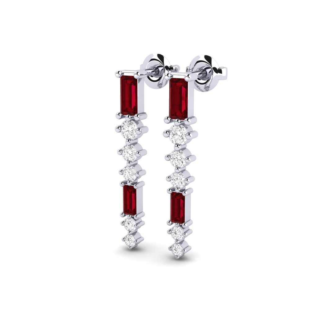 9k White Gold Red Zirconia Women's Earring Shieli