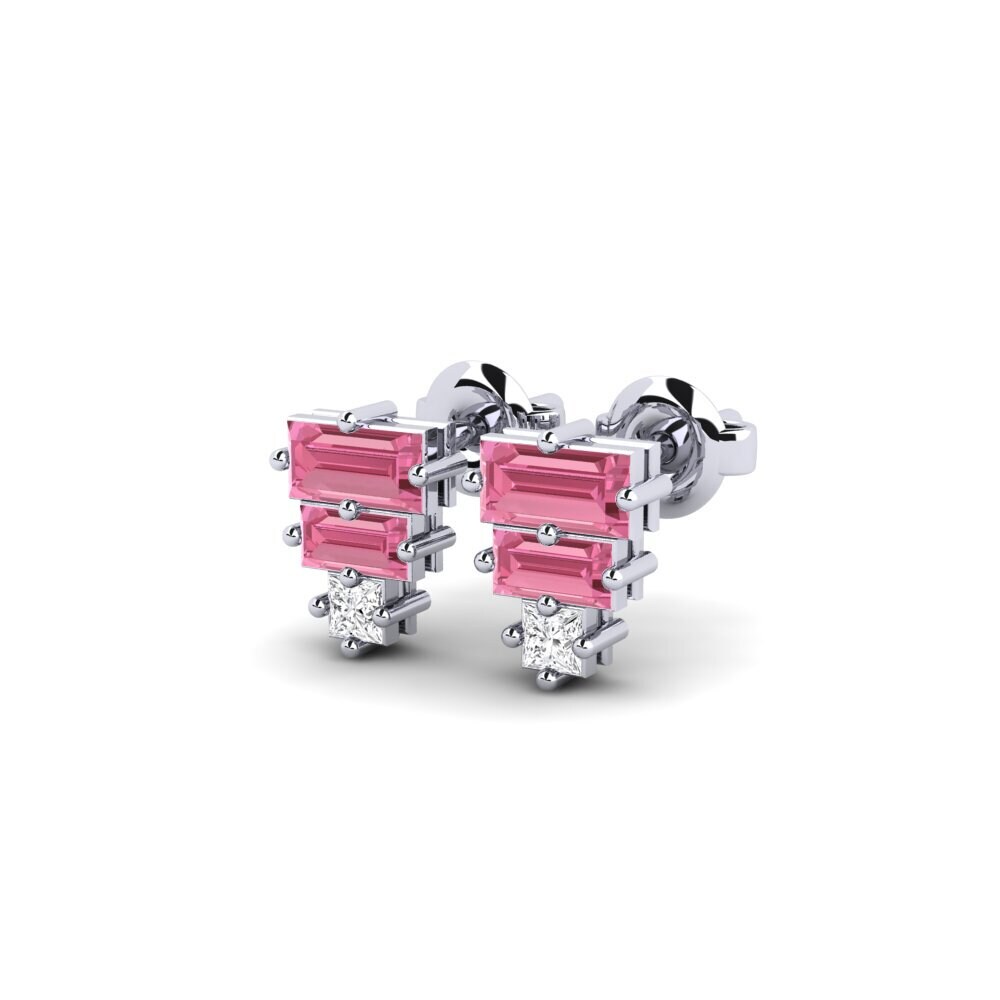 18k White Gold Pink Sapphire Women's Earring Sinnaya