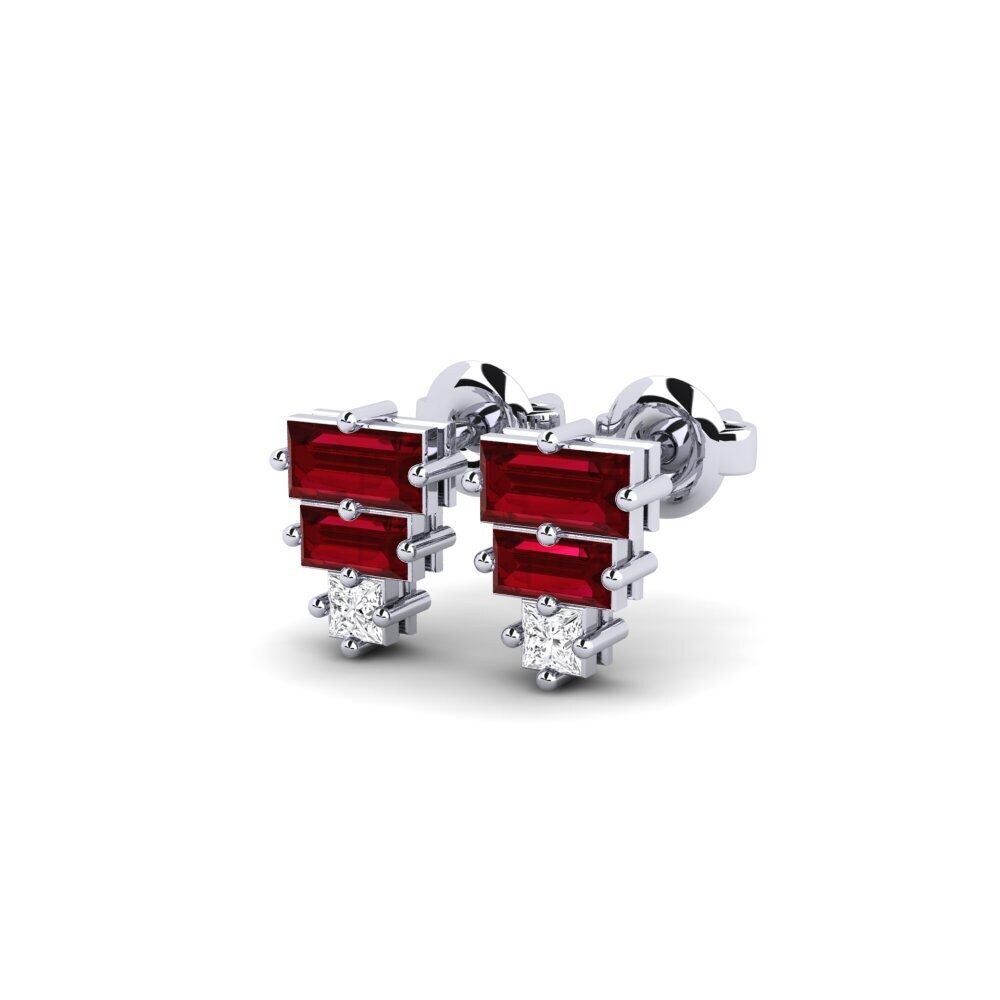 9k White Gold Red Zirconia Women's Earring Sinnaya