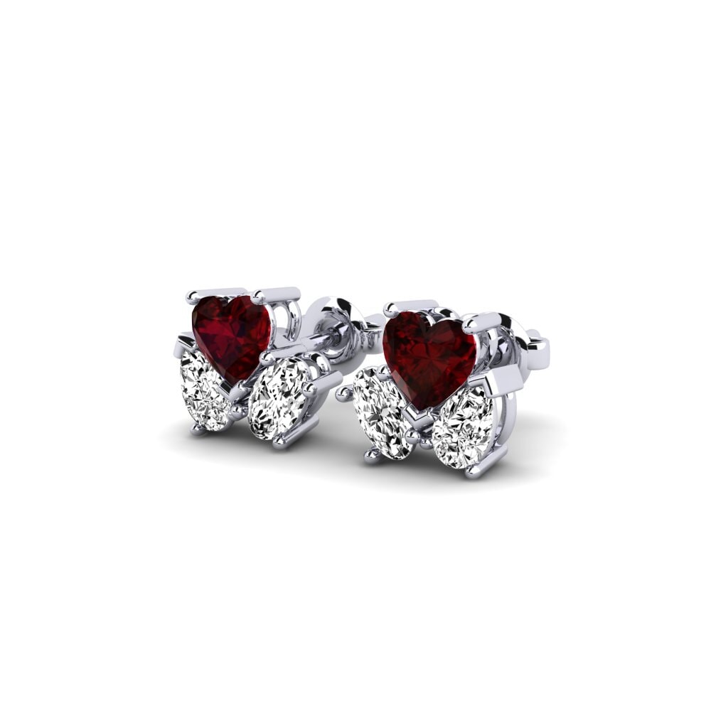 18k White Gold Garnet Women's Earring Sorbonne