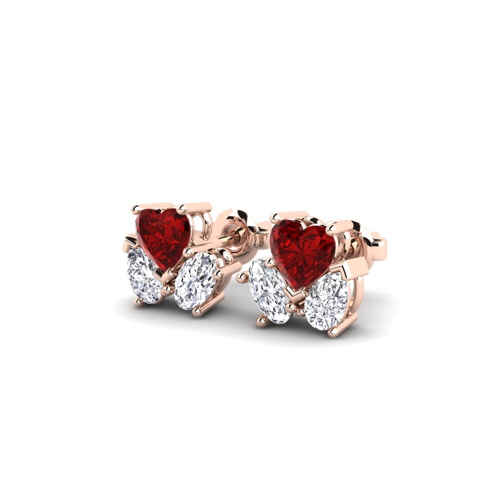 14ct Rose Gold Ruby (Lab Created) Women's Earring Sorbonne