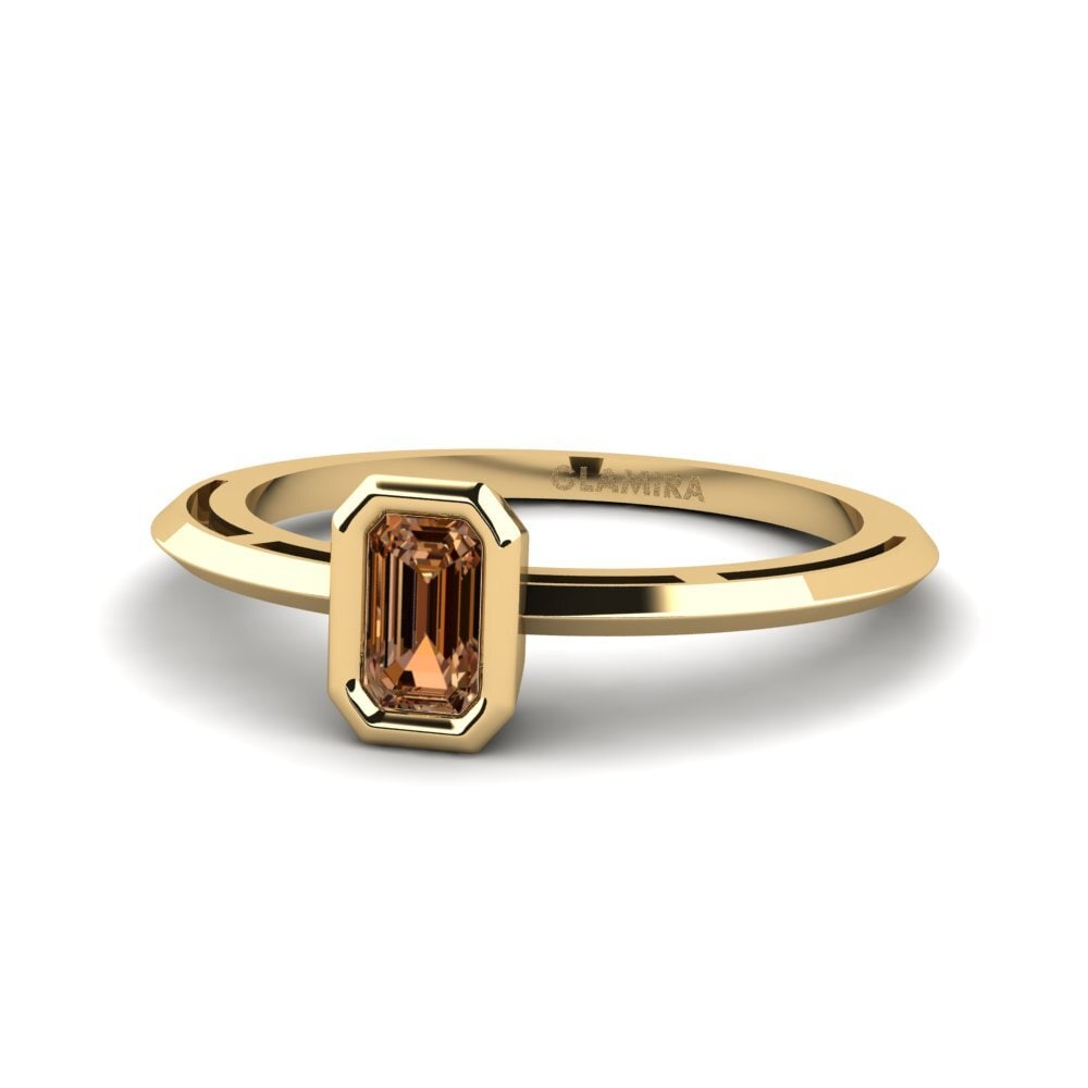 14k Oro Amarillo Diamante café Anillo Turenne