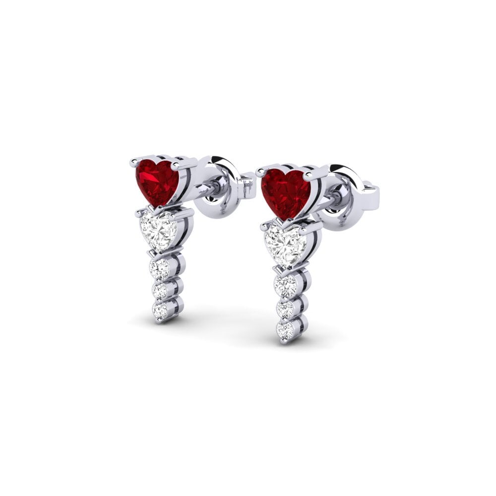 9k White Gold Red Zirconia Women's Earring Vinsanta