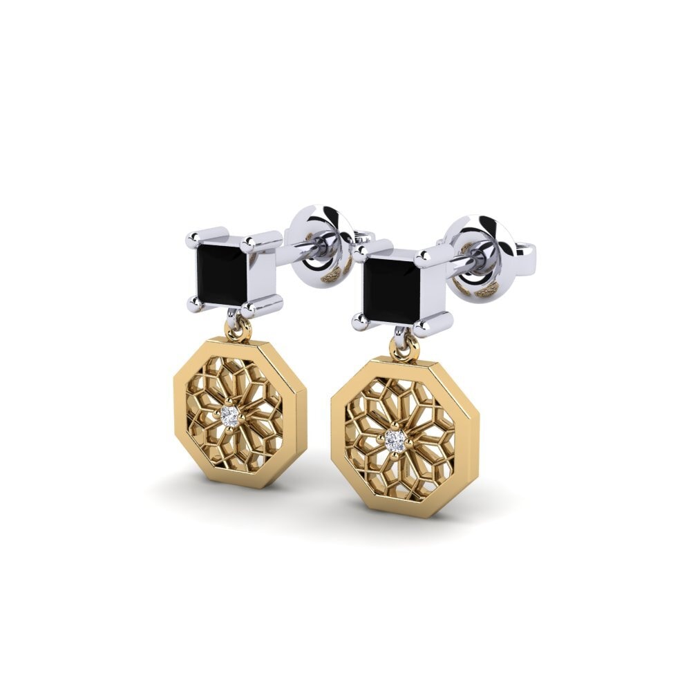 14ct White & Yellow Gold Black Sapphire Women's Earring Arashima