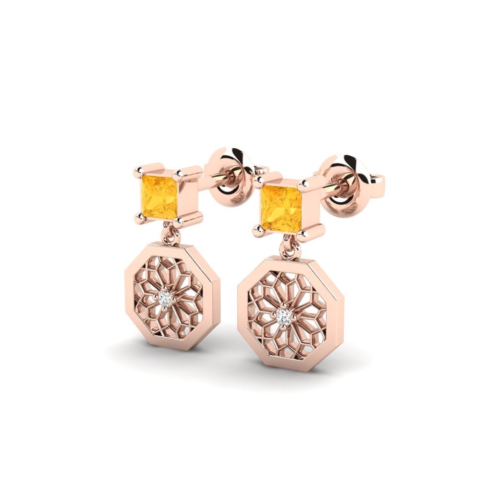 18k Oro Rosa Citrino Pendiente de mujer Arashima
