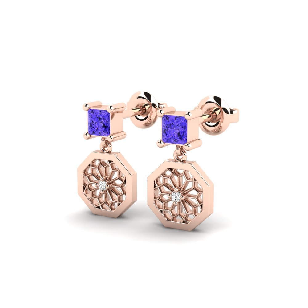 18k Oro Rosa Tanzanita Pendiente de mujer Arashima