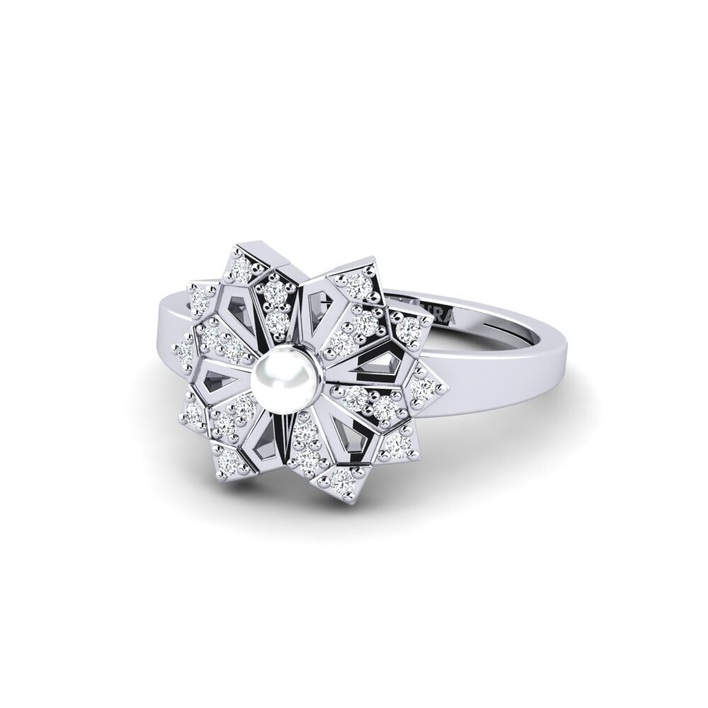 9k Oro Blanco Circonita Anillo Poroshiri