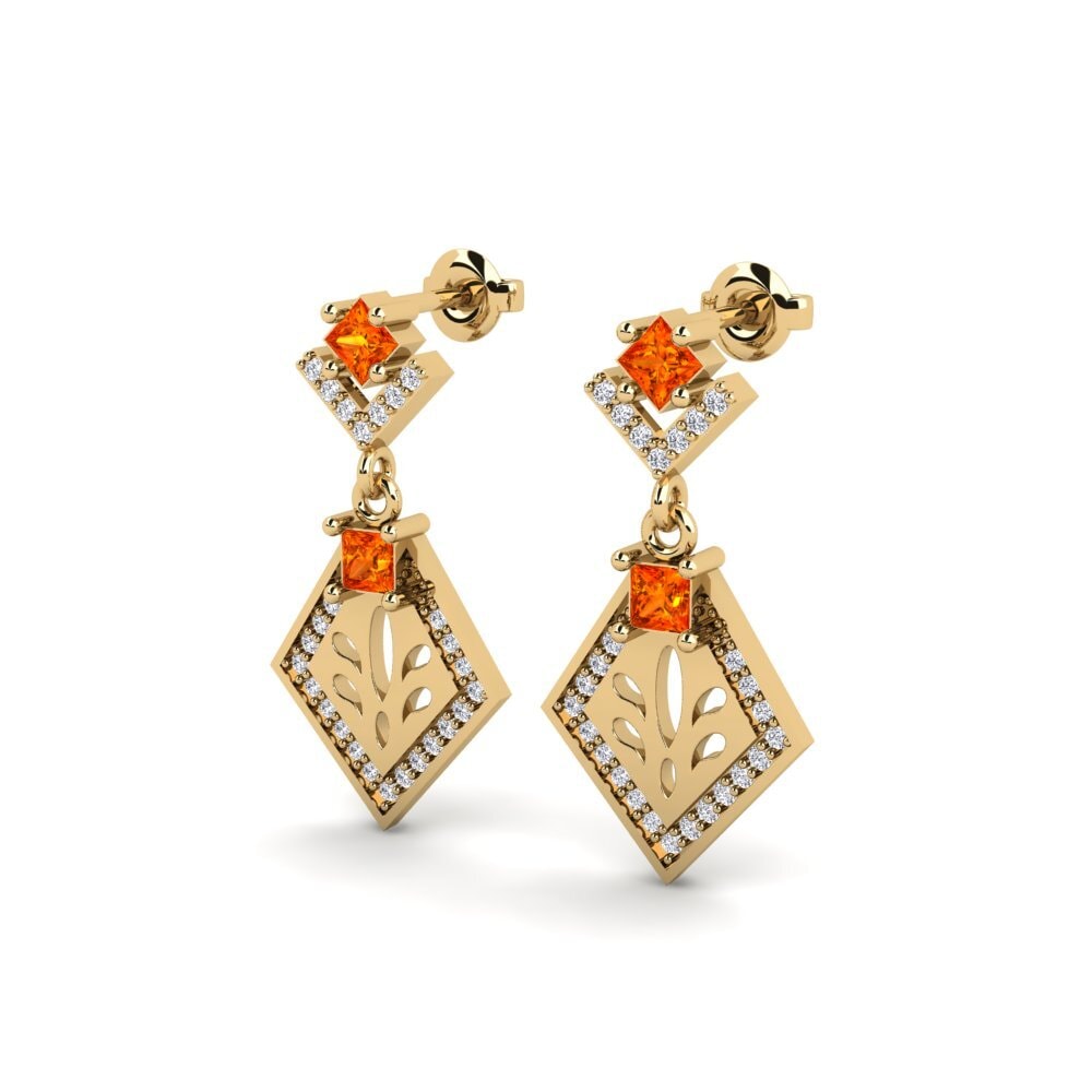 14ct Yellow Gold Orange Sapphire Women's Earring Snije