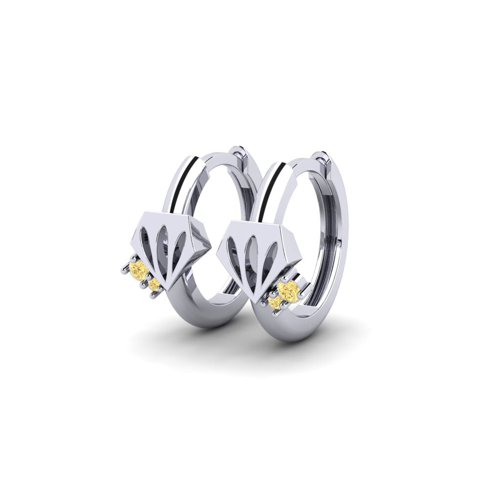 Ouro Branco 9K Diamante Amarelo Brincos Feminino Mynstur
