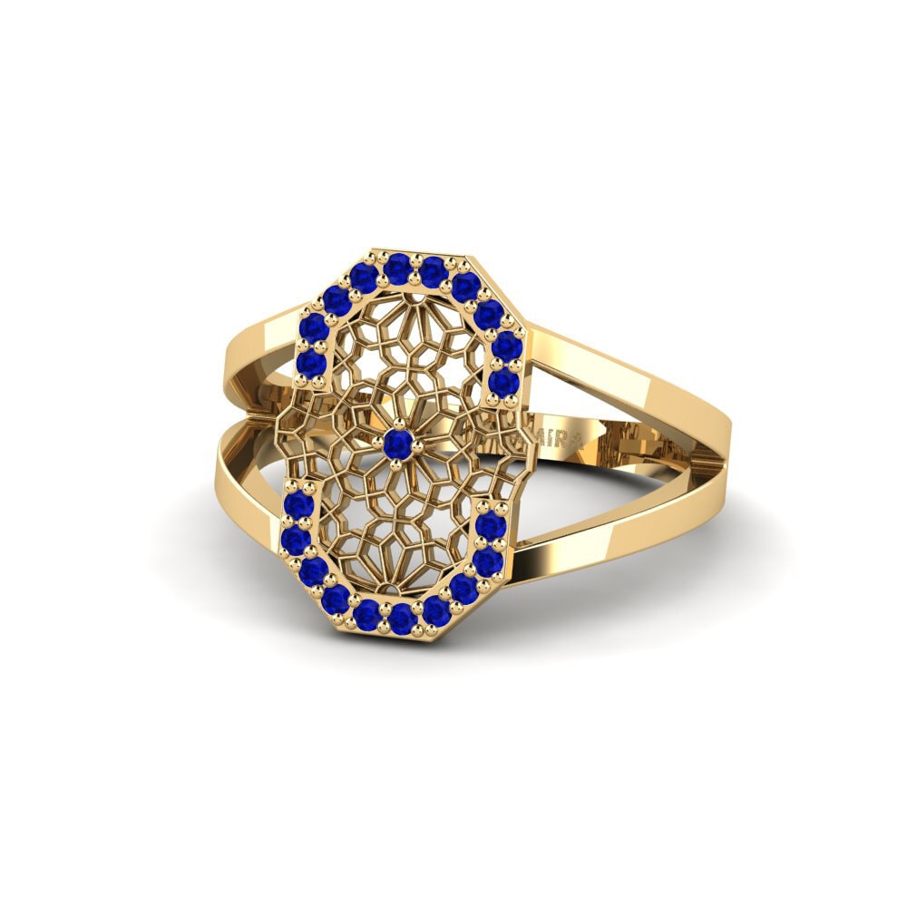 14ct Yellow Gold Round Sapphire Ring Tokachi