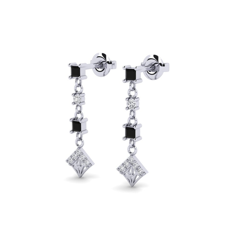 14k Oro Blanco Zafiro negro Pendiente de mujer Yinye - A